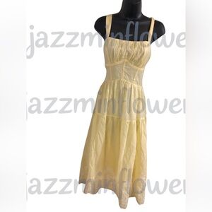 Trixxi‎ butter yellow open tie back embroidered hem fit & flare dress size M new